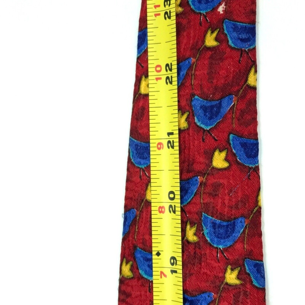 Ermenegildo Zegna 100% Silk Tie Red Birds Bird Heart Leaves Animals Necktie 57" - Picture 10 of 12